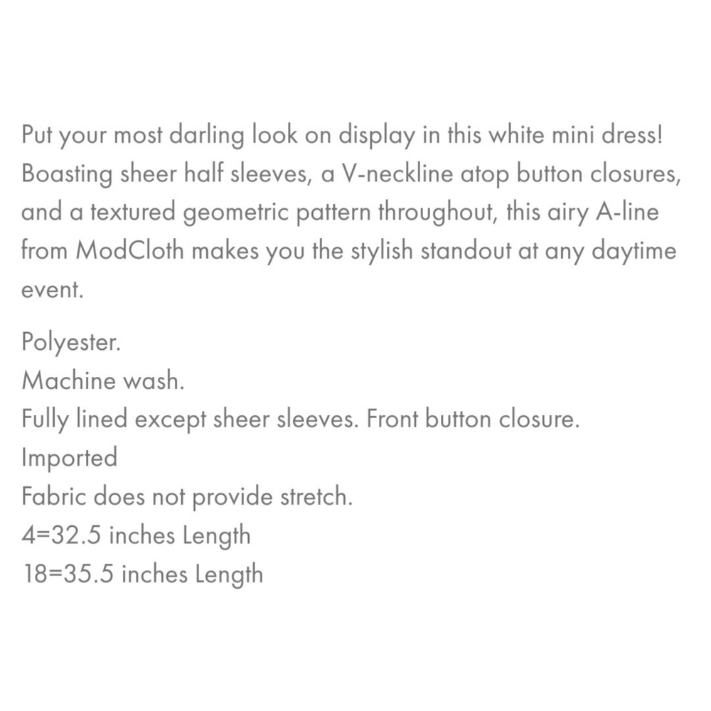 NWT ModCloth White Mini Dress - Picture 11 of 12